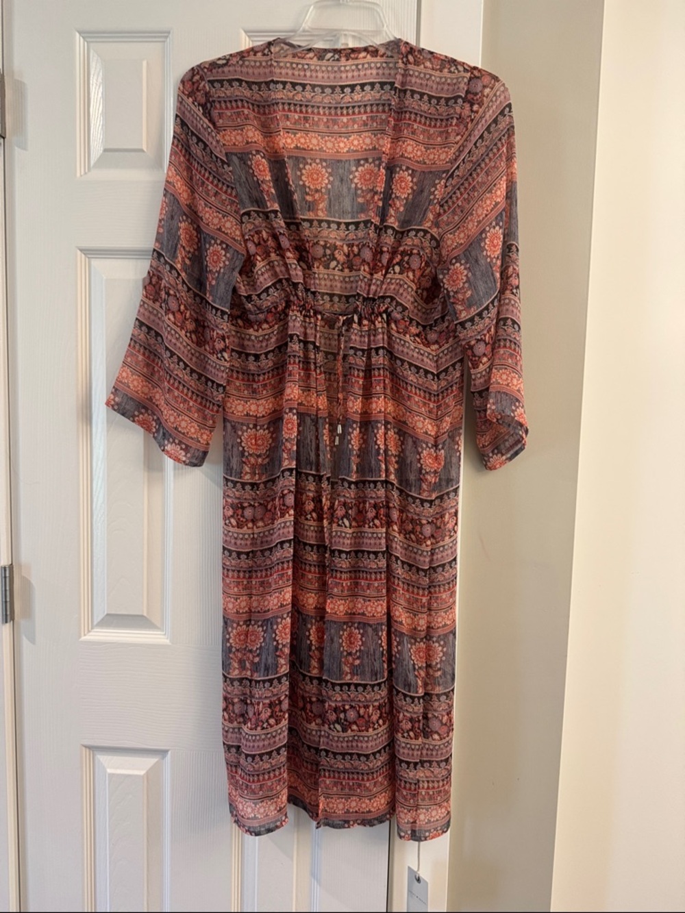Lucky Brand Coral and Slate Printed Kimono Style Layering Top/Overdress